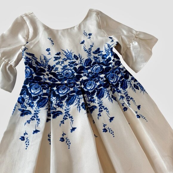 Girls Floral Border Ruffle Sleeve Dress, Size 7 - Picture 5 of 9